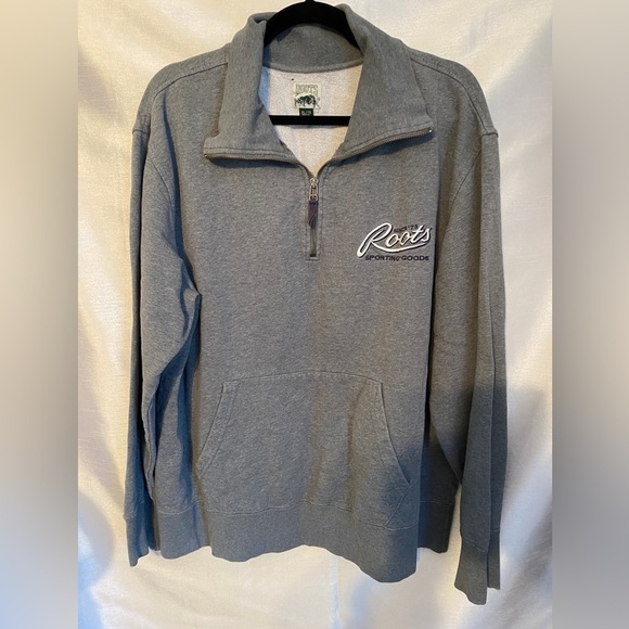 Roots 1/4 Zip Grey Pullover Sweatshirt Heathered Grey  Adult XLG - Picture 15 of 15